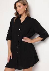 Born2be - Czarna Sukienka Oversize z Bawełny o Prostym Kroju Koszulowym Elanistra. Okazja: na co dzień. Kolor: czarny. Materiał: bawełna. Typ sukienki: proste, koszulowe, oversize. Styl: elegancki, casual #1