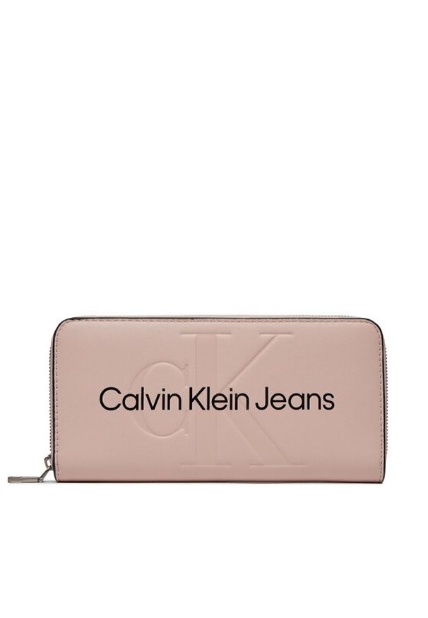 Calvin Klein Jeans Duży Portfel Damski Sculpted Mono Zip Around Mono K60K607634 Różowy. Kolor: różowy. Materiał: skóra