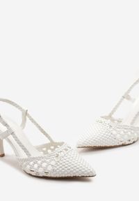 Renee - Białe Ażurowe Sandały na Szpilce z Noskiem w Szpic Luminis. Kolor: biały. Wzór: ażurowy. Obcas: na szpilce #2