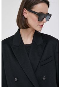 Calvin Klein płaszcz wełniany kolor czarny przejściowy dwurzędowy. Okazja: na co dzień. Kolor: czarny. Materiał: wełna. Wzór: aplikacja. Styl: casual, klasyczny #2