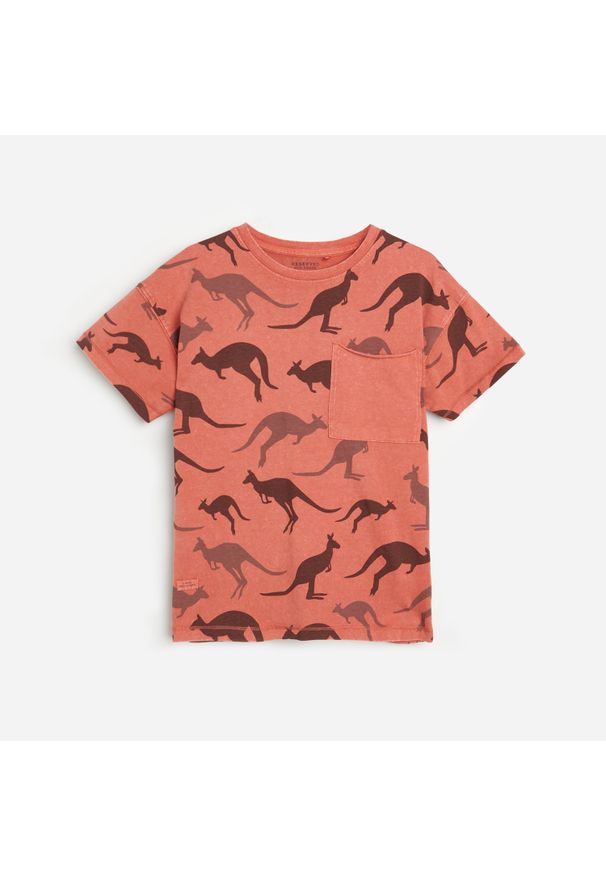 Reserved - Bawełniany t-shirt z nadrukiem - Różowy. Kolor: różowy. Materiał: bawełna. Wzór: nadruk