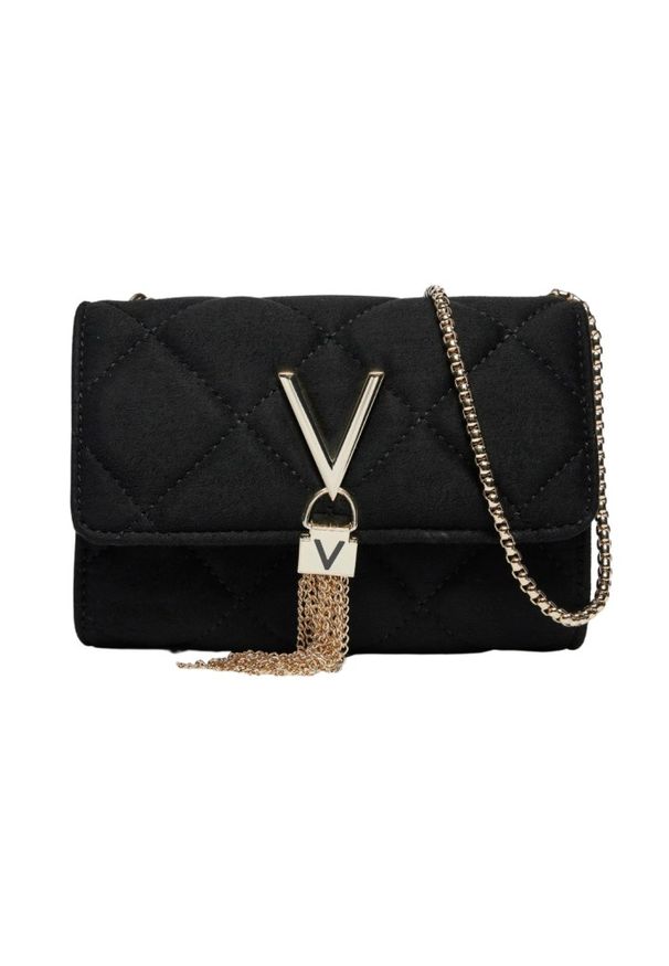 Valentino by Mario Valentino - VALENTINO Czarna damska torebka Charlotte Flap Bag. Kolor: czarny. Materiał: zamszowe, skórzane