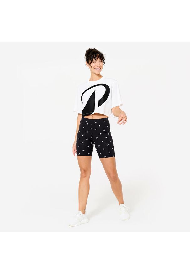 DOMYOS - Legginsy krótkie fitness damskie Domyos. Kolor: czarny. Materiał: materiał, elastan, bawełna. Długość: krótkie. Sport: fitness