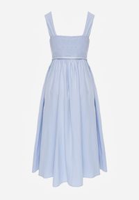 Born2be - Niebieska Elegancka Sukienka z Wiskozy i Bawełny na Szerokich Ramiączkach Naisia. Kolor: niebieski. Materiał: wiskoza, bawełna. Długość rękawa: na ramiączkach. Typ sukienki: rozkloszowane. Styl: elegancki #3