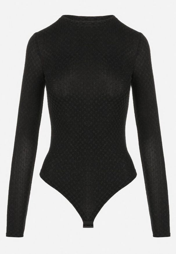 Born2be - Czarne Body z Metaliczną Nitką Ayuis. Okazja: na co dzień. Kolor: czarny. Materiał: dzianina, wiskoza, jeans. Długość: długie. Styl: klasyczny, casual