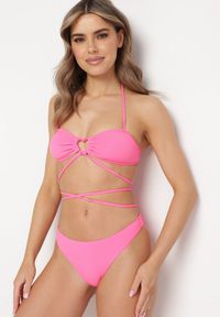Born2be - Różowe Dwuczęściowe Bikini z Wiązaniem na Szyi Eusta. Kolor: różowy. Materiał: tkanina. Wzór: gładki #1