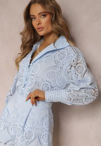 Renee - Niebieski 2-Częściowy Komplet Koronkowy Lolet. Kolor: niebieski. Materiał: koronka. Wzór: jednolity, ażurowy, aplikacja, koronka
