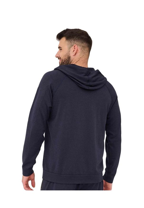 Bluza męska wełniana z kapturem Brubeck OUTDOOR MERINO. Okazja: na spacer. Typ kołnierza: kaptur. Kolor: niebieski. Materiał: poliamid, wełna, elastan, poliester. Styl: sportowy. Sport: outdoor