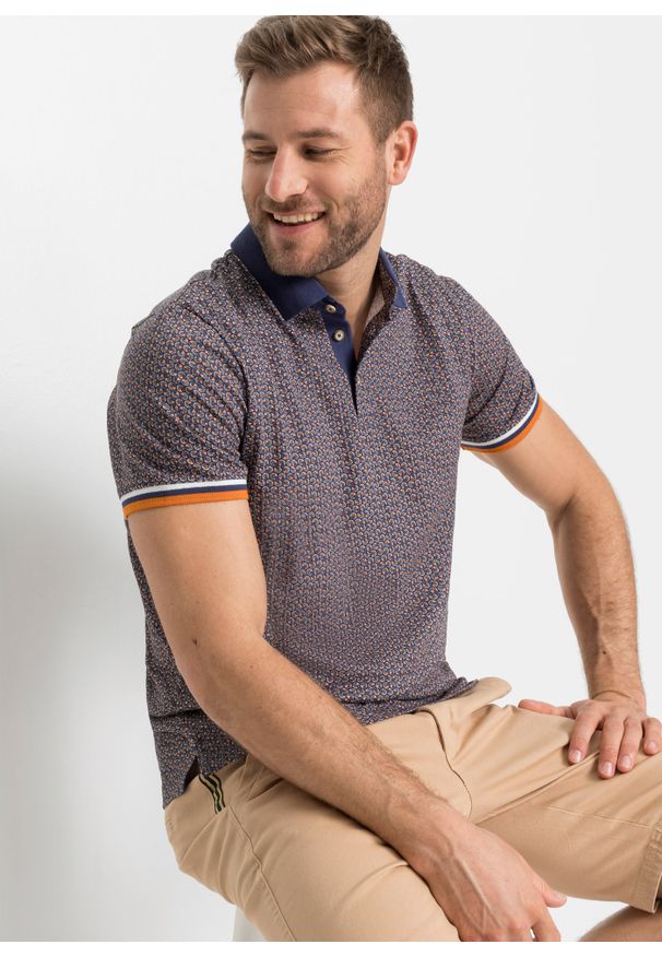 bonprix - Shirt polo z dżerseju z czystej bawełny organicznej, krótki rękaw. Typ kołnierza: polo. Kolor: niebieski. Materiał: bawełna, jersey. Długość rękawa: krótki rękaw. Długość: krótkie