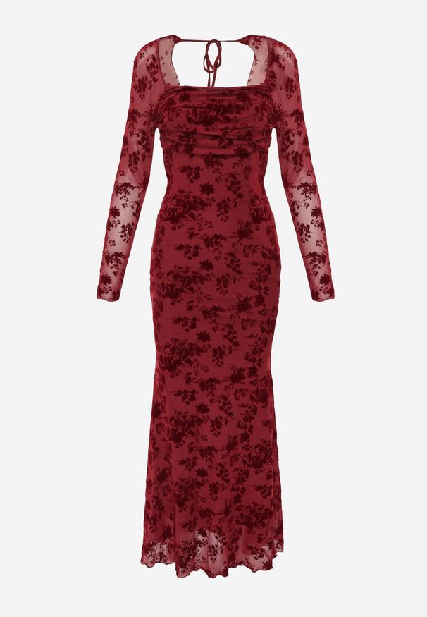 Renee - Czerwona Sukienka VICES Bodycon z Siateczki Ozdobionej Wzorem w Kwiaty Rivita. Okazja: na studniówkę, na imprezę. Typ kołnierza: dekolt kwadratowy. Kolor: czerwony. Wzór: aplikacja, kwiaty. Typ sukienki: bodycon. Styl: elegancki