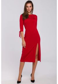Sukienki.shop - Dopasowana sukienka z rozcięciem czerwona. Okazja: na randkę. Kolor: czerwony #1