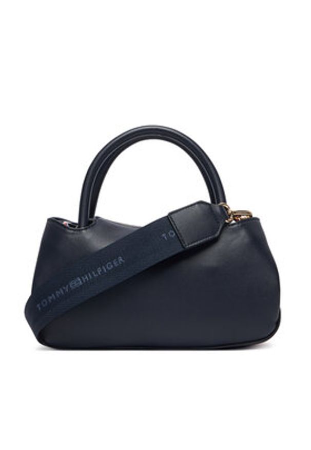 TOMMY HILFIGER - Tommy Hilfiger Torebka Th Logotape Mini Satchel AW0AW18743 Granatowy. Kolor: niebieski. Materiał: skórzane