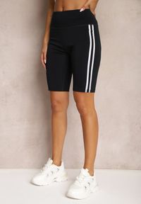 Renee - Czarne Szorty Kolarki High Waist z Ozdobnymi Lampasami Jelorea. Okazja: na co dzień. Stan: podwyższony. Kolor: czarny. Sezon: lato. Styl: sportowy, elegancki, casual #4