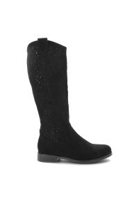 Kozaki damskie S.Barski, cholewka z materiału perforowana konstrukcja wysoka forma stabilny niski obcas miękka wkładka wygodne zapinane na suwak, cza. Okazja: na co dzień. Kolor: czarny. Materiał: materiał. Szerokość cholewki: normalna. Wzór: ażurowy. Obcas: na obcasie. Styl: casual, elegancki. Wysokość obcasa: niski #4