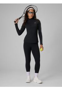 4f - 4F Legginsy dzianinowe damskie - czarne L. Okazja: na co dzień. Kolor: czarny. Materiał: dzianina. Wzór: gładki. Styl: casual, klasyczny. Sport: tenis #1