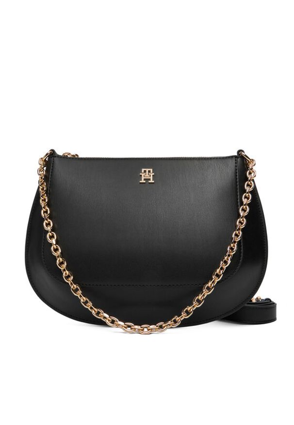 TOMMY HILFIGER - Tommy Hilfiger Torebka Th Glam Conv Med Crossover AW0AW18143 Czarny. Kolor: czarny. Materiał: skórzane