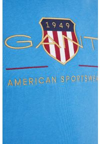 GANT - Gant bluza męska kolor niebieski z kapturem z aplikacją. Okazja: na co dzień. Typ kołnierza: kaptur. Kolor: niebieski. Wzór: aplikacja. Styl: casual #2