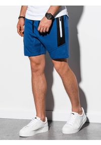 Ombre Clothing - Krótkie spodenki męskie dresowe - niebieskie - Rozmiar: L. Kolor: niebieski. Materiał: dresówka. Długość: krótkie. Wzór: aplikacja #3