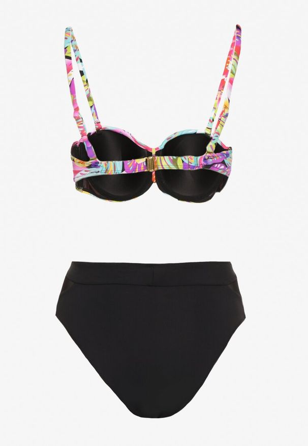 Born2be - Czarno-Różowe Bikini Biustonosz i Majtki Figi z Abstrakcyjnym Wzorem Arinira. Kolor: czarny