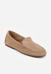 Renee - Beżowe Mokasyny VICES z Wkładką ze Skóry Naturalnej i Metalicznym Elementem Alcimene. Nosek buta: okrągły. Kolor: beżowy. Materiał: skóra. Obcas: na obcasie. Wysokość obcasa: niski #9