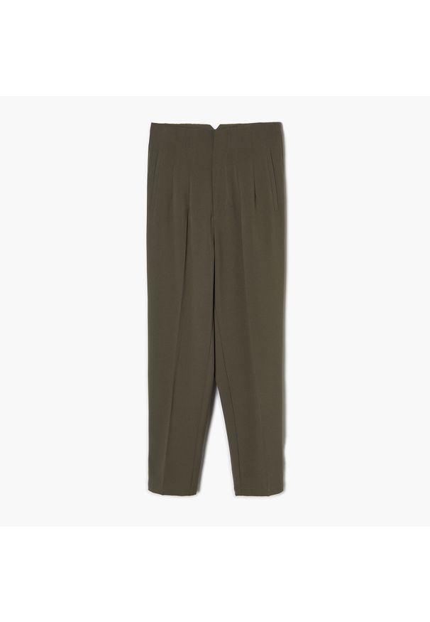 Cropp - Spodnie chino - Khaki. Stan: podwyższony. Kolor: brązowy. Materiał: tkanina, wiskoza