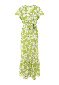Born2be - Jasnozielona Sukienka Marrie. Kolor: zielony. Materiał: materiał. Długość rękawa: krótki rękaw. Wzór: kwiaty. Sezon: lato. Typ sukienki: kopertowe. Długość: maxi #2