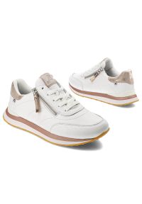Białe Sneakersy Rieker Modne Obuwie Damskie. Okazja: na spacer. Kolor: biały. Materiał: skóra. Sport: turystyka piesza #7