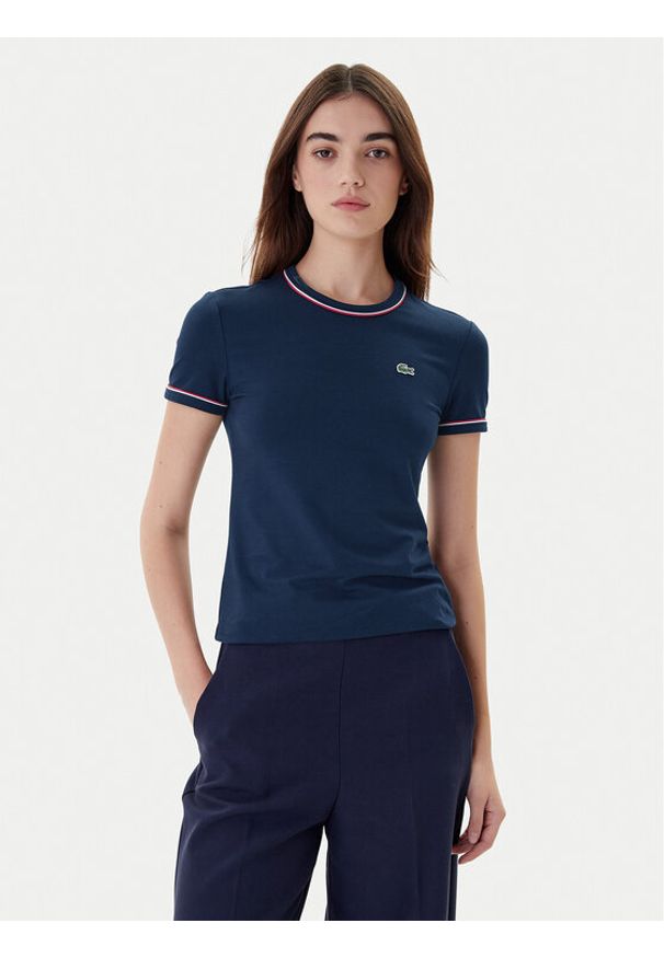 Lacoste T-Shirt TF5289 Granatowy Slim Fit. Kolor: niebieski. Materiał: bawełna