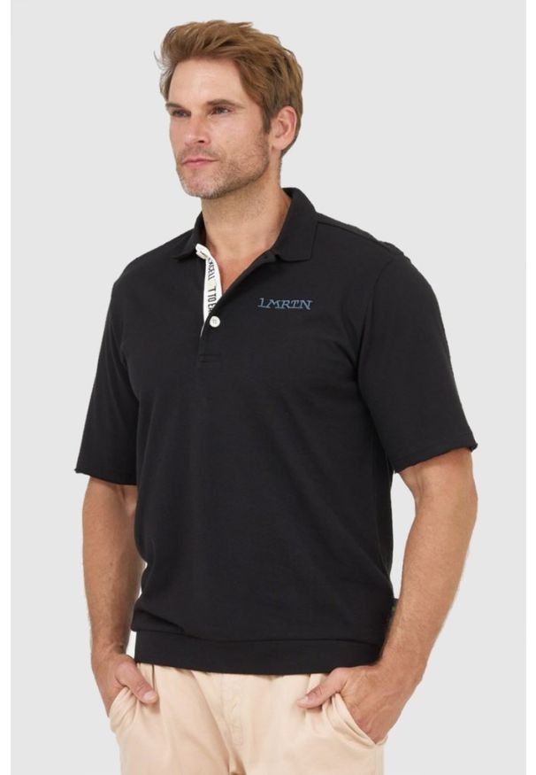 La Martina - LA MARTINA Czarna męska koszulka polo, Rozmiar L. Typ kołnierza: polo. Kolor: czarny. Materiał: jersey