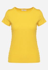 Born2be - Żółta Bawełniana Bluzka z Koronką po Bokach Albeiga. Kolor: żółty. Materiał: bawełna, koronka. Wzór: koronka
