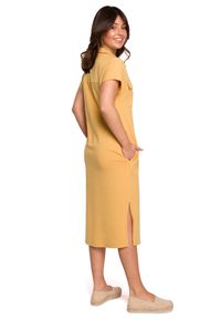 Be Active - Sukienka koszulowa na lato szmizjerka z kołnierzykiem żółta bawełna. Okazja: do pracy. Kolor: żółty. Materiał: bawełna. Sezon: lato. Typ sukienki: szmizjerki, koszulowe #2