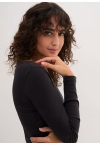 bonprix - Bluzka z długim rękawem z czystej bawełny organicznej. Kolor: czarny. Materiał: bawełna. Długość rękawa: długi rękaw. Długość: długie. Wzór: prążki #2