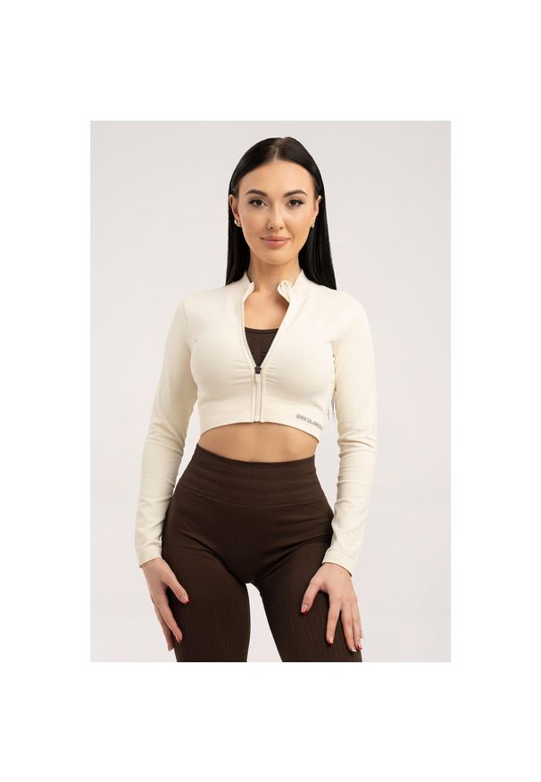 GYM GLAMOUR - Bluza fitness damska Gym Glamour bezszwowa rozpinana. Kolor: biały. Sport: fitness