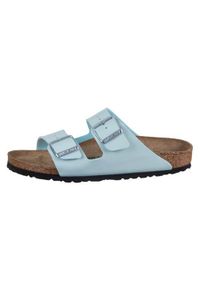 Klapki damskie Birkenstock Arizona Surf. Zapięcie: bez zapięcia. Kolor: niebieski. Materiał: skóra, syntetyk, tkanina, materiał. Sport: turystyka piesza