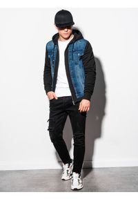 Ombre Clothing - Kurtka męska jeansowa C322 - jeans/czarna - XXL. Typ kołnierza: kaptur. Kolor: czarny. Materiał: jeans. Styl: klasyczny #3