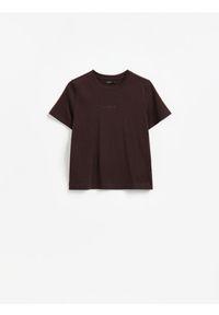 Reserved - T-shirt z nadrukiem - ciemnobrązowy. Kolor: brązowy. Materiał: bawełna. Wzór: nadruk