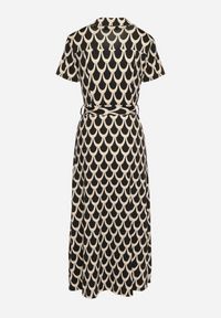 Born2be - Czarno-Beżowa Koszulowa Sukienka z Kołnierzem i Materiałowym Paskiem w Talii Vranea. Okazja: na co dzień. Typ kołnierza: dekolt w kształcie V. Kolor: czarny. Materiał: materiał. Typ sukienki: koszulowe. Styl: casual, elegancki, sportowy #6