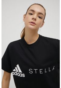 Adidas by Stella McCartney - adidas by Stella McCartney t-shirt HB7402 damski kolor czarny. Kolor: czarny. Materiał: bawełna, poliester #4