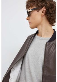 Bruuns Bazaar kurtka bomber skórzana męska kolor brązowy przejściowa. Kolor: brązowy. Materiał: skóra #5