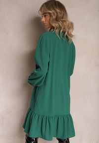 Renee - Ciemnozielona Koszulowa Sukienka Mini Galdra. Kolor: zielony. Wzór: aplikacja. Typ sukienki: koszulowe. Długość: mini #4