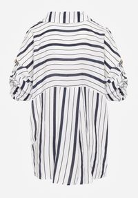 Born2be - Niebieska Letnia Koszula Oversize z Bawełny w Paski z Nietoperzowymi Rękawami Sheilla. Okazja: na co dzień. Kolor: niebieski. Materiał: bawełna. Wzór: paski. Sezon: lato. Styl: elegancki, casual #5