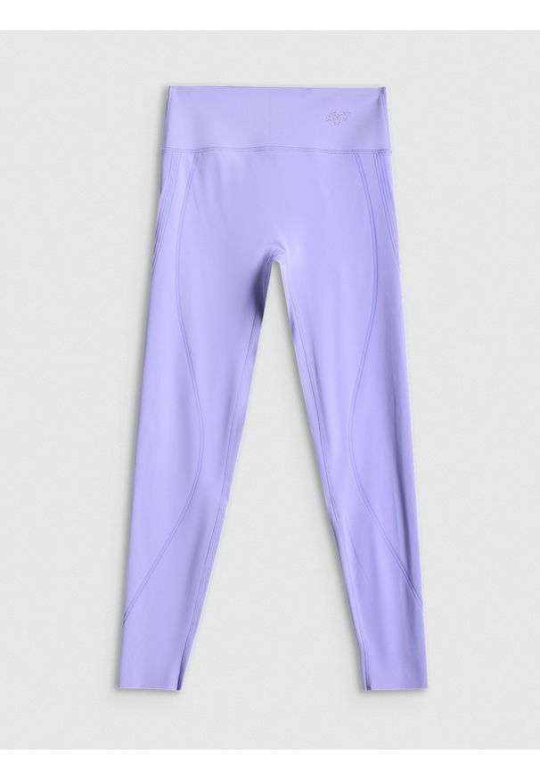 4f - 4F Legginsy treningowe szybkoschnące damskie - fioletowe M. Stan: podwyższony. Kolor: fioletowy. Materiał: materiał, włókno, skóra. Długość: do kostek. Wzór: gładki. Sport: fitness