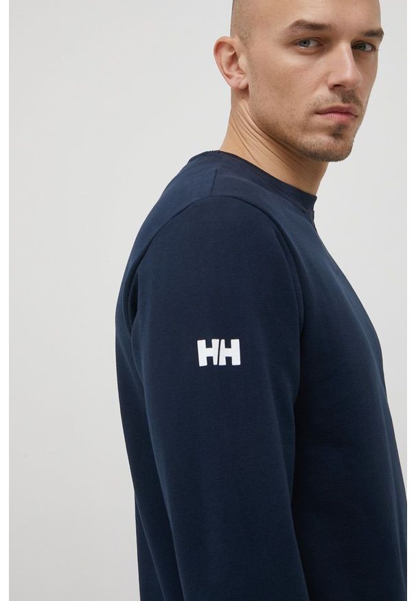 Helly Hansen bluza bawełniana męska kolor granatowy gładka. Kolor: niebieski. Materiał: bawełna. Wzór: gładki
