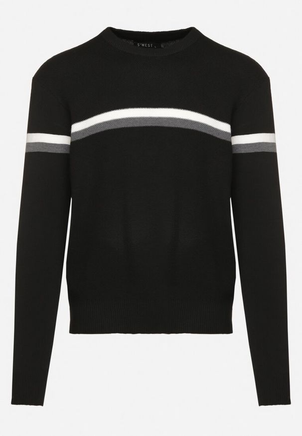 Born2be - Czarny Sweter z Wełną i Paskami Sailissa. Kolor: czarny. Materiał: wełna. Wzór: paski. Styl: elegancki