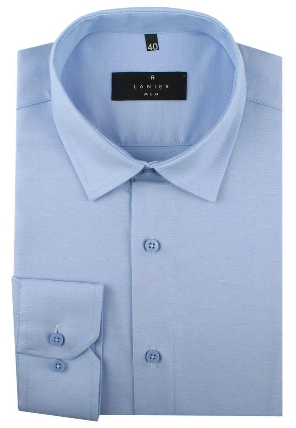 Delikatnie Wyszczuplana (Slim) Męska Koszula - Lanier - Jasnoniebieska. Kolor: niebieski. Materiał: poliester, bawełna, lycra. Styl: klasyczny, sportowy
