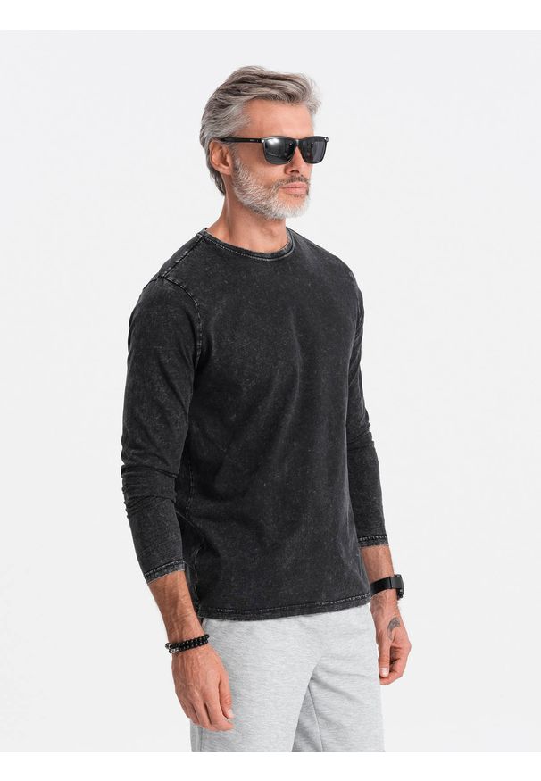 Ombre Clothing - Longsleeve męski bez nadruku - czarny V4 L131 - XXL. Okazja: na co dzień. Kolor: czarny. Materiał: bawełna. Długość rękawa: długi rękaw. Długość: długie. Styl: casual, klasyczny, rockowy