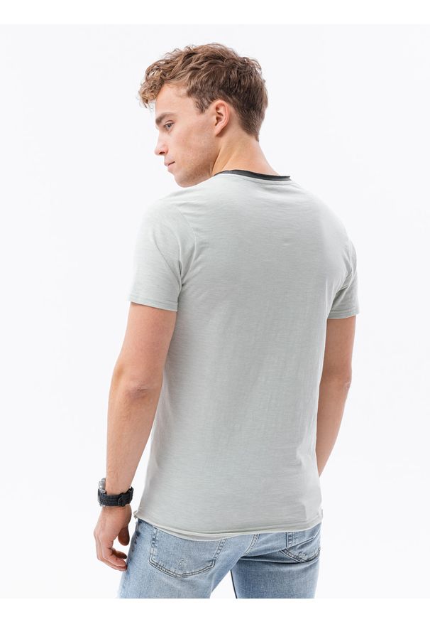 Ombre Clothing - T-shirt męski bawełniany S1385 - jasnoszary - XXL. Kolor: szary. Materiał: bawełna. Styl: klasyczny