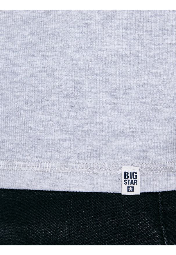 Big-Star - Koszulka męska z prążkowanej dzianiny szara Basicag 901. Okazja: na co dzień. Kolor: szary. Materiał: dzianina, prążkowany. Długość rękawa: krótki rękaw. Długość: krótkie. Styl: casual