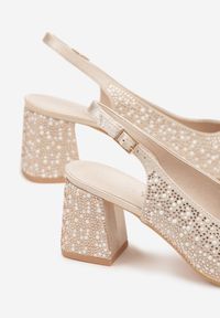 Renee - Beżowe Sandały na Słupku Slingback Ozdobione Cyrkoniami Melanetta. Okazja: na co dzień, na imprezę, do pracy, na spotkanie biznesowe. Zapięcie: sprzączka. Kolor: beżowy. Wzór: aplikacja. Obcas: na słupku. Styl: biznesowy, klasyczny, casual. Wysokość obcasa: średni
