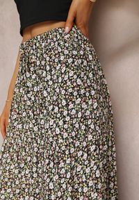 Renee - Czarna Rozkloszowana Spódnica Maxi w Kwiaty Dethuj. Kolor: czarny. Materiał: bawełna, tkanina. Wzór: kwiaty